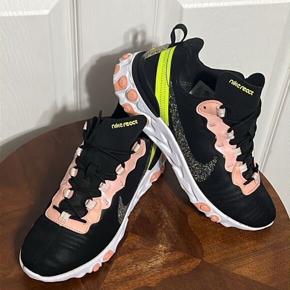 🔥 NIKE React Element 55 PRM Women Sz 9.5 Shoes Black-Coral Stardust cd6964-002 - Picture 3 of 16